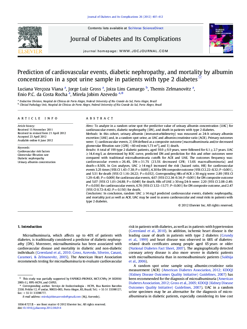 Prediction of cardiovascular events, diabetic nephropathy, and mortality by albumin concentration in a spot urine sample in patients with type 2 diabetes 