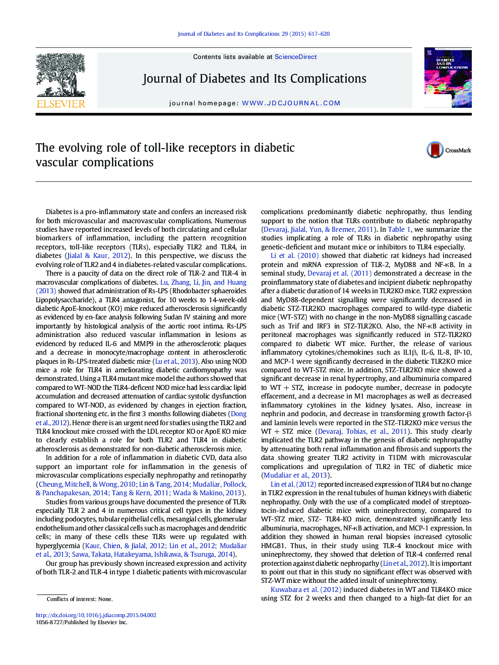 The evolving role of toll-like receptors in diabetic vascular complications