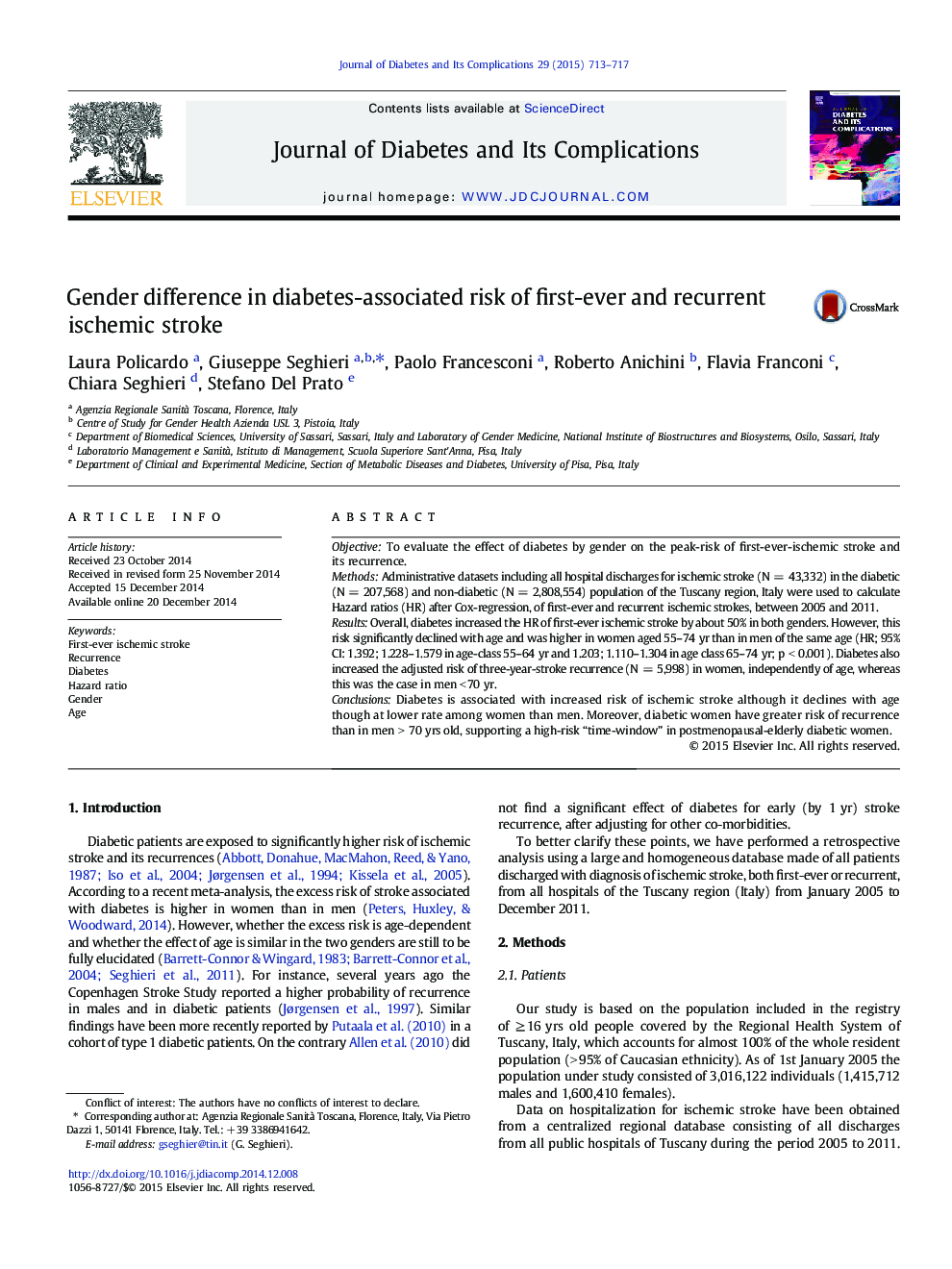 Gender difference in diabetes-associated risk of first-ever and recurrent ischemic stroke 