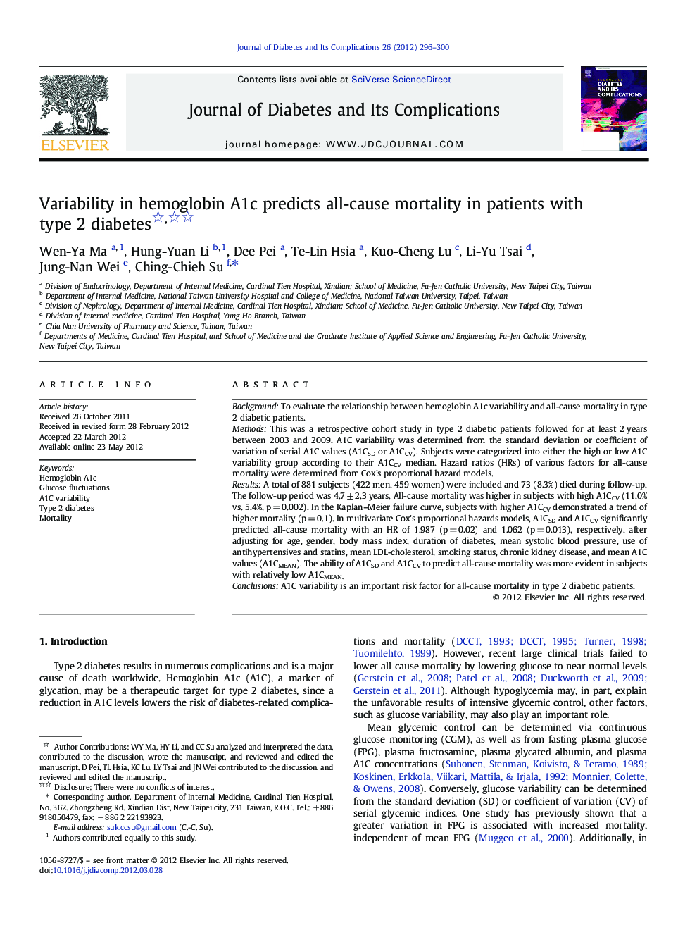 Variability in hemoglobin A1c predicts all-cause mortality in patients with type 2 diabetes 