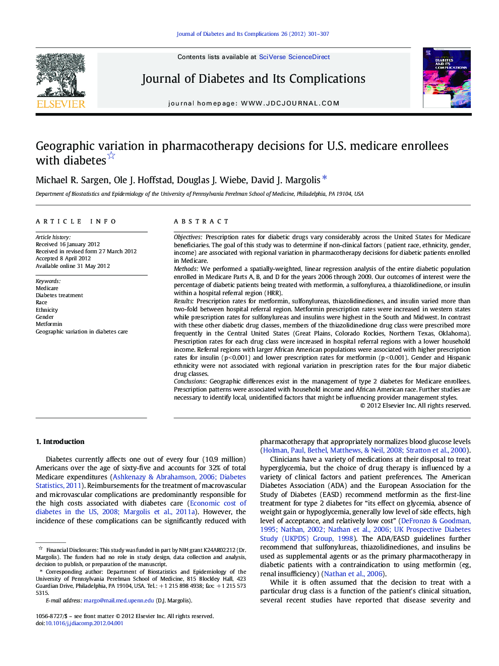 Geographic variation in pharmacotherapy decisions for U.S. medicare enrollees with diabetes 