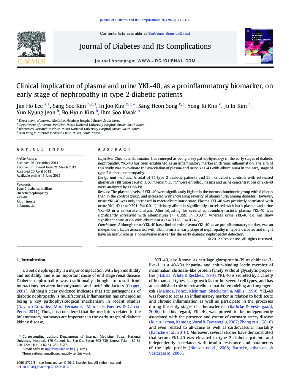 Clinical implication of plasma and urine YKL-40, as a proinflammatory biomarker, on early stage of nephropathy in type 2 diabetic patients