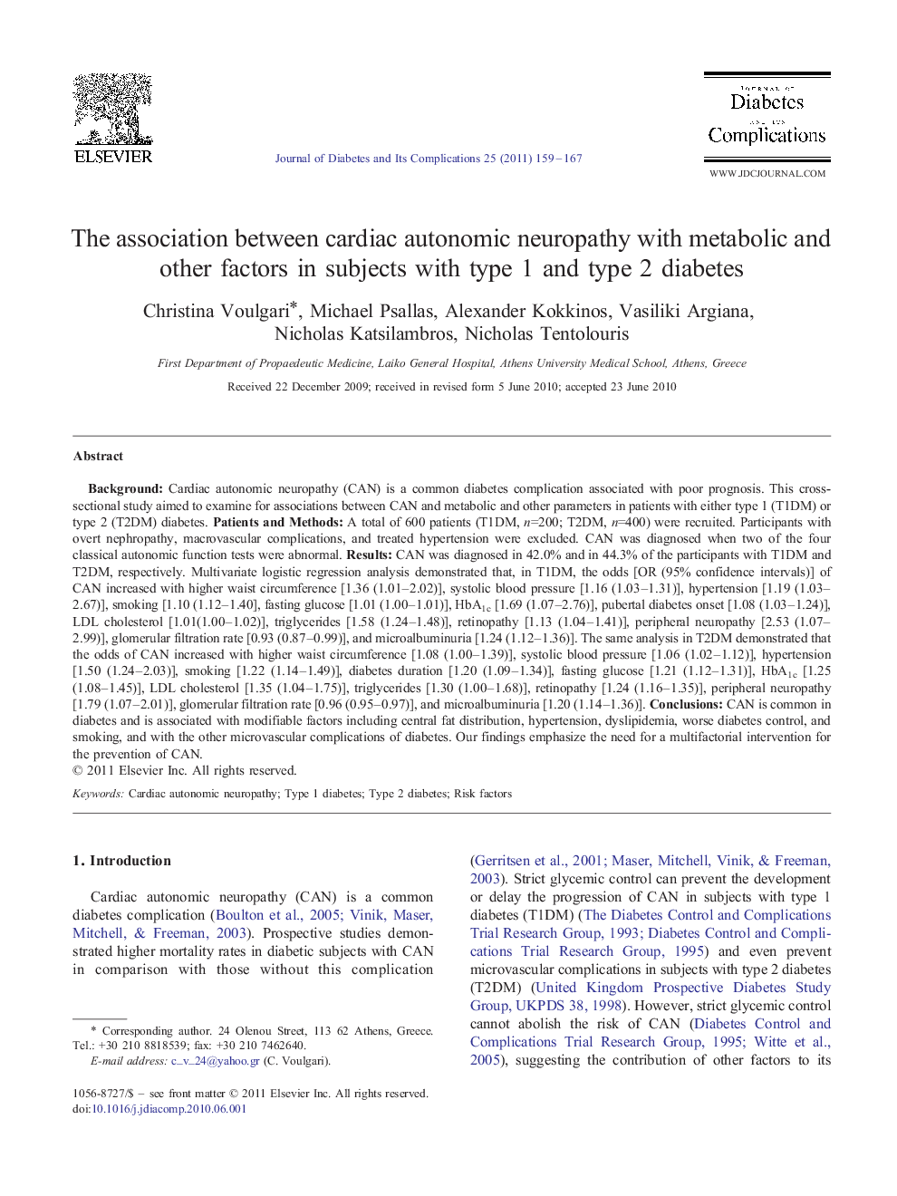 The association between cardiac autonomic neuropathy with metabolic and other factors in subjects with type 1 and type 2 diabetes