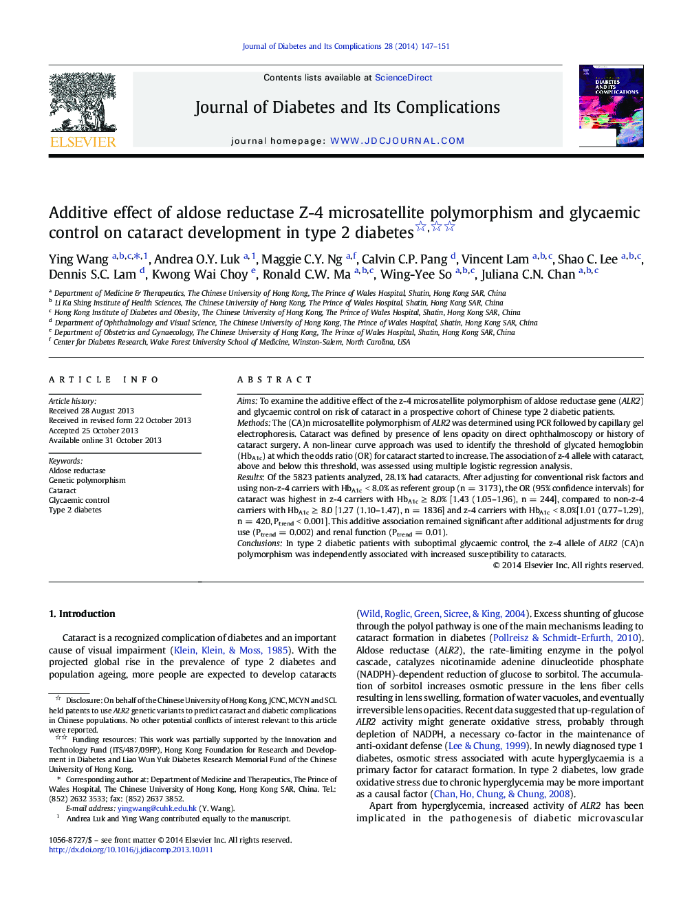 Additive effect of aldose reductase Z-4 microsatellite polymorphism and glycaemic control on cataract development in type 2 diabetes 