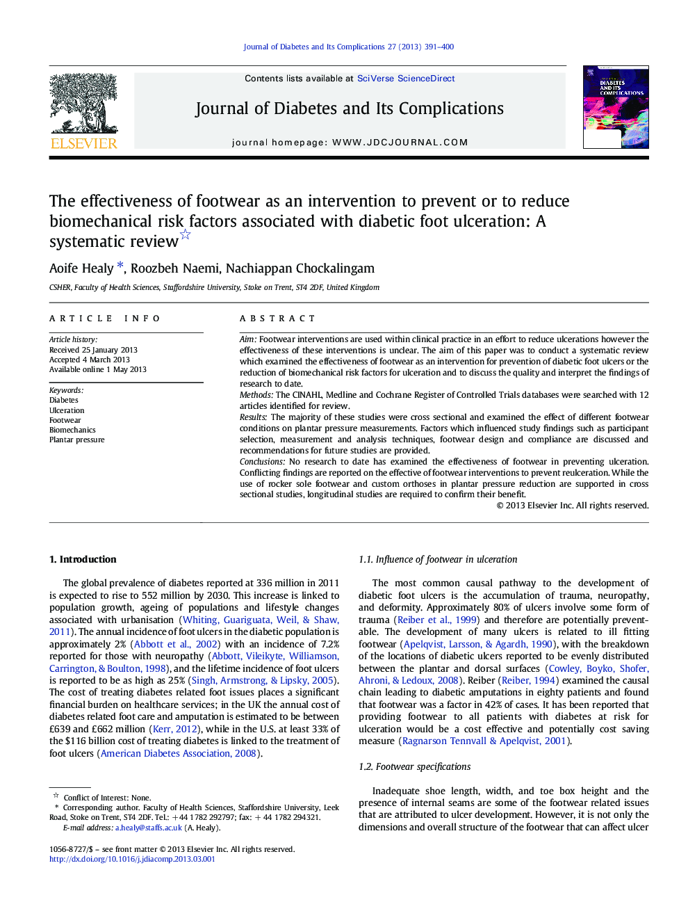 The effectiveness of footwear as an intervention to prevent or to reduce biomechanical risk factors associated with diabetic foot ulceration: A systematic review 