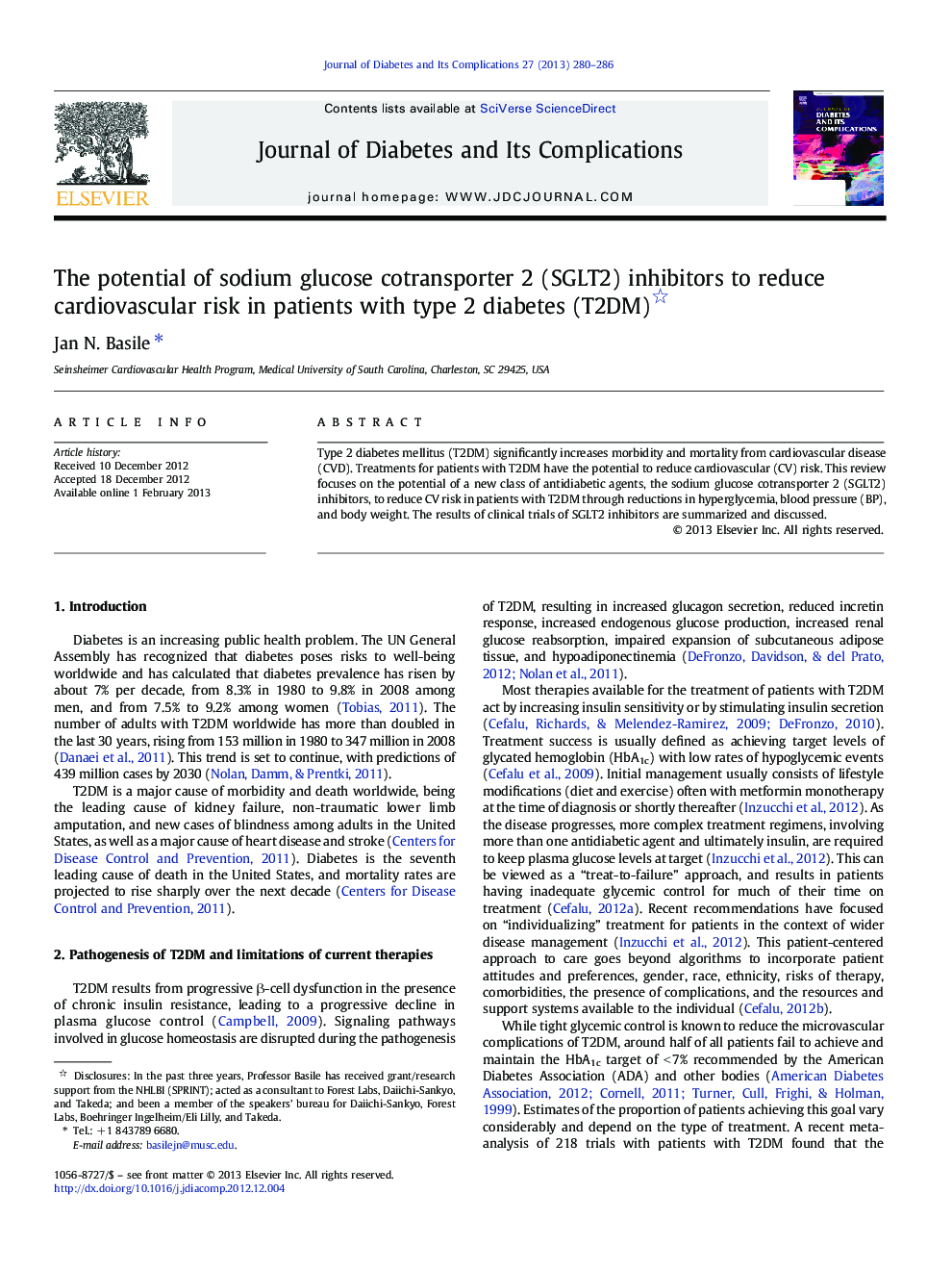 The potential of sodium glucose cotransporter 2 (SGLT2) inhibitors to reduce cardiovascular risk in patients with type 2 diabetes (T2DM) 