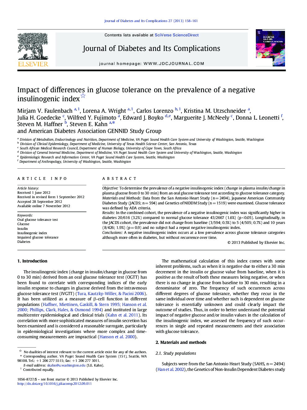 Impact of differences in glucose tolerance on the prevalence of a negative insulinogenic index 