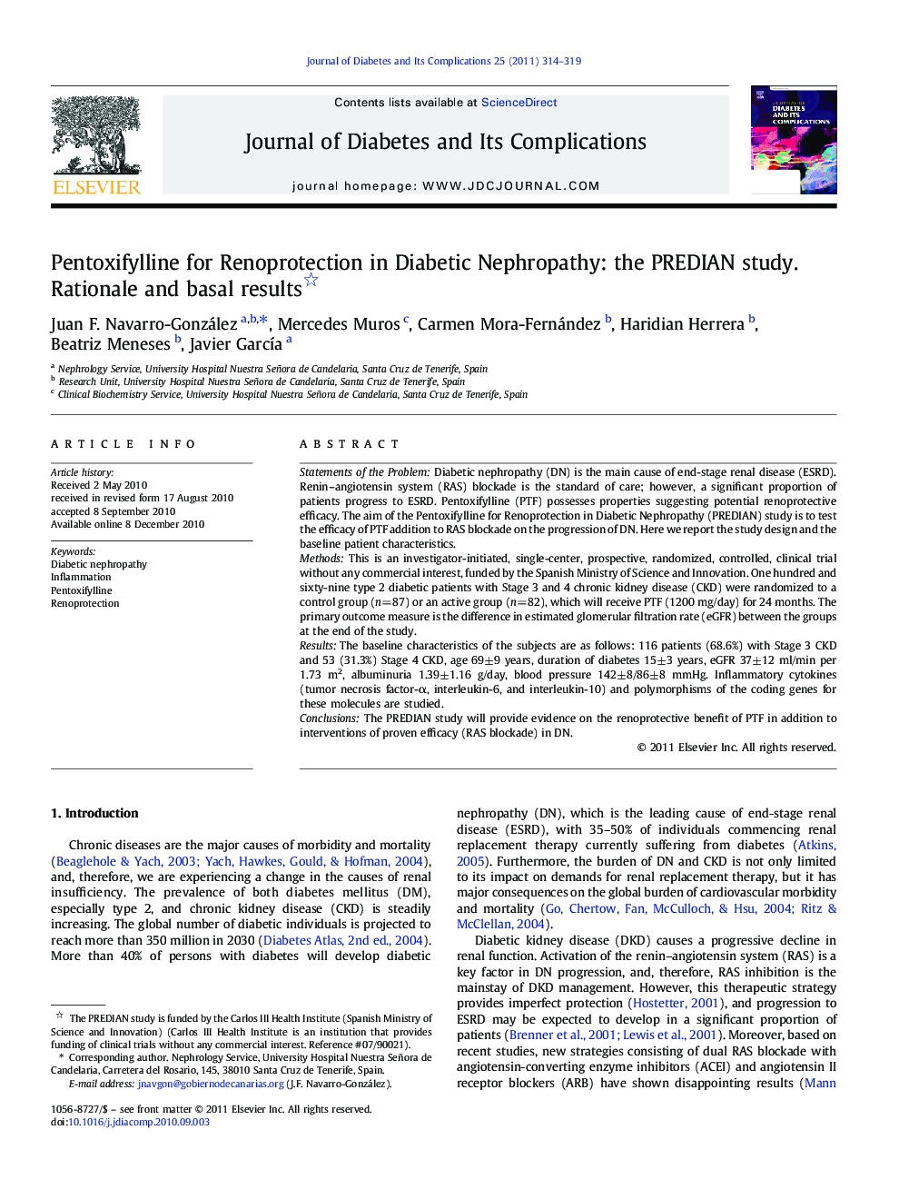 Pentoxifylline for Renoprotection in Diabetic Nephropathy: the PREDIAN study. Rationale and basal results 