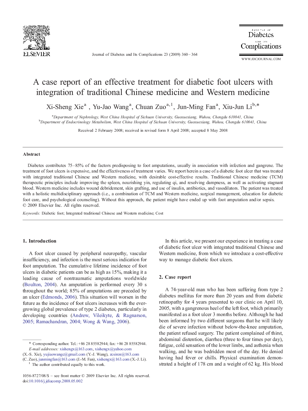 A case report of an effective treatment for diabetic foot ulcers with integration of traditional Chinese medicine and Western medicine