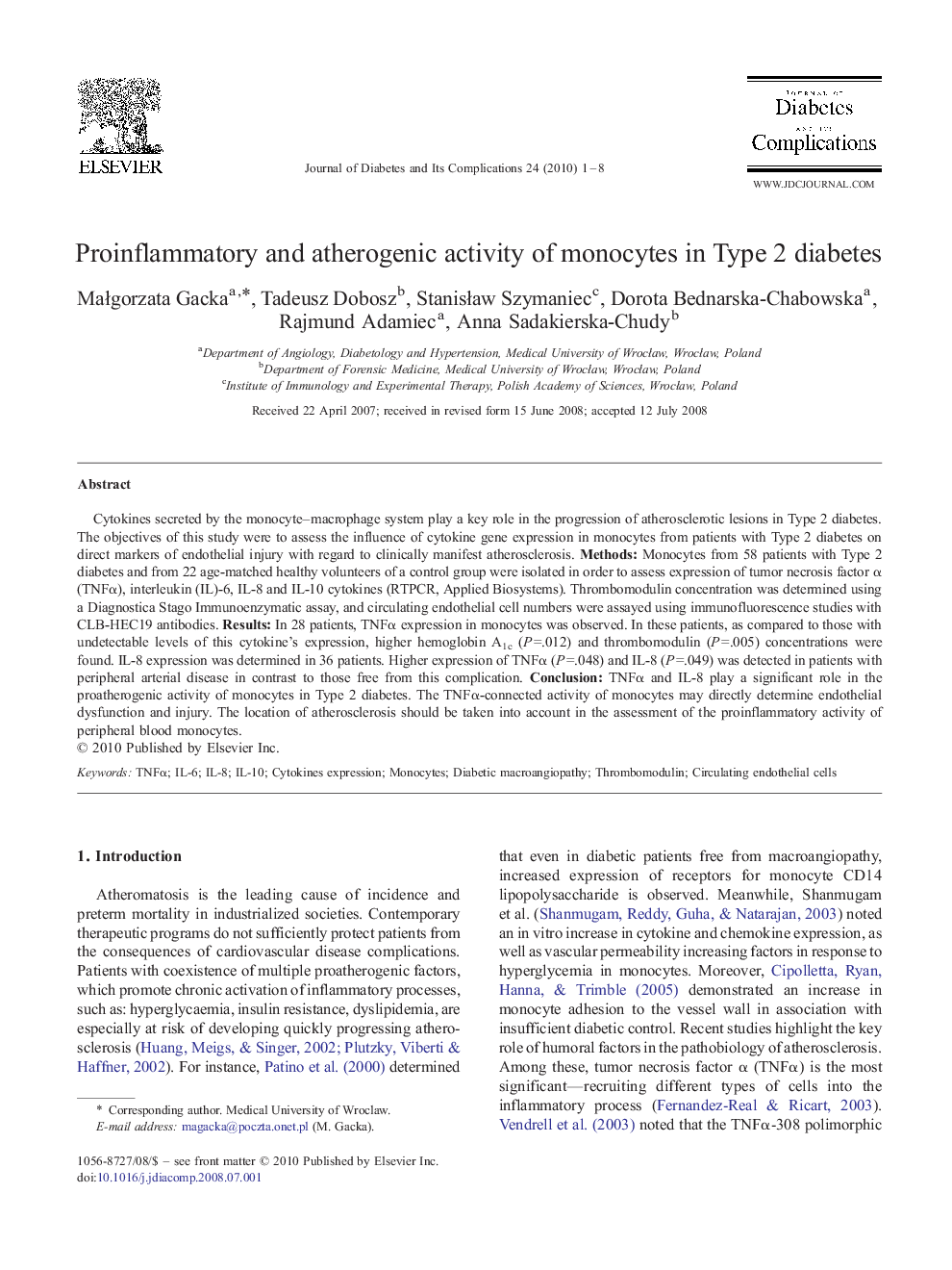 Proinflammatory and atherogenic activity of monocytes in Type 2 diabetes