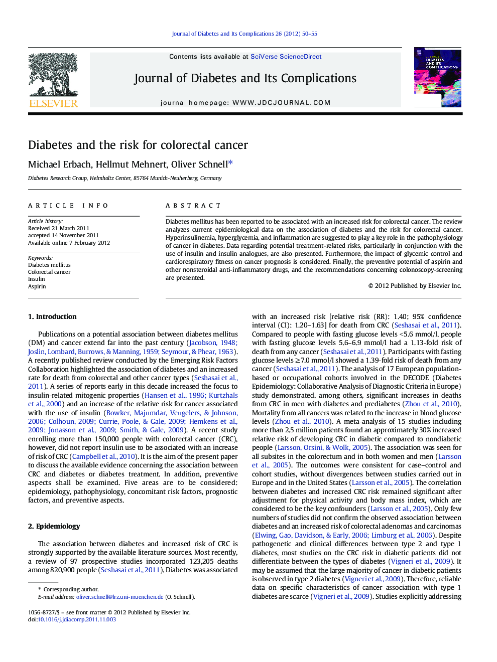 Diabetes and the risk for colorectal cancer