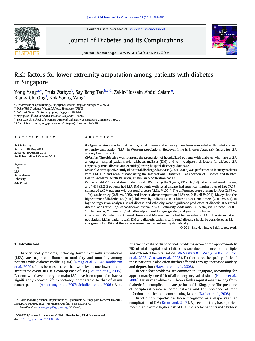 Risk factors for lower extremity amputation among patients with diabetes in Singapore