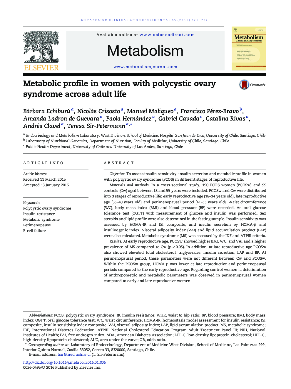 Metabolic profile in women with polycystic ovary syndrome across adult life