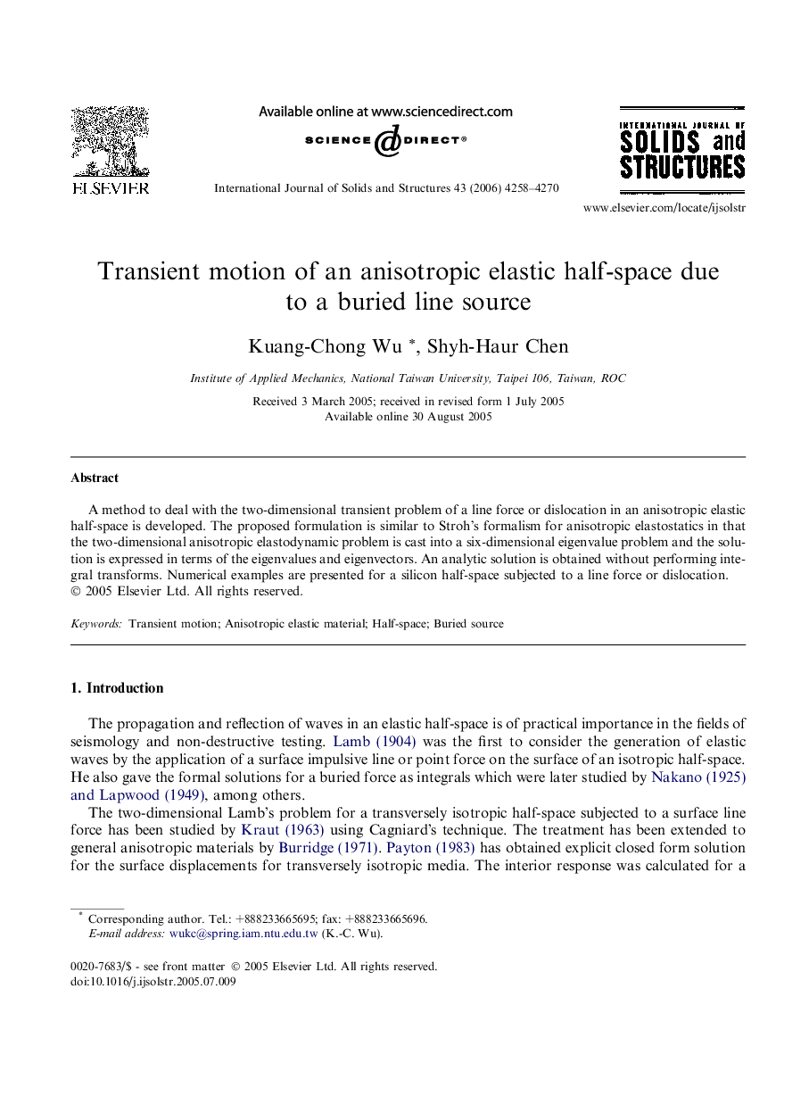 Transient motion of an anisotropic elastic half-space due to a buried line source