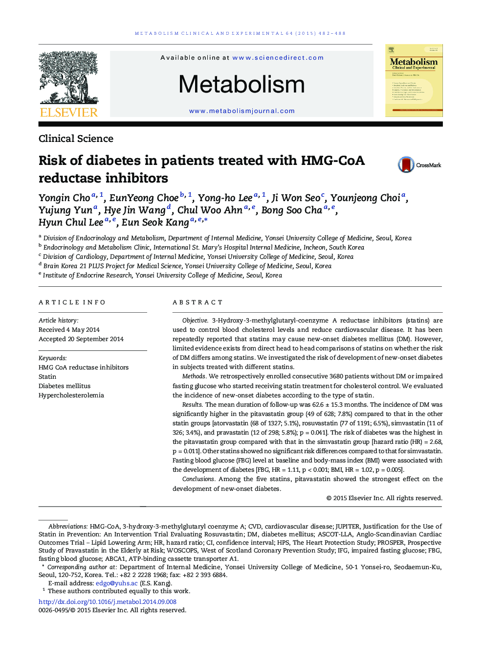 Risk of diabetes in patients treated with HMG-CoA reductase inhibitors