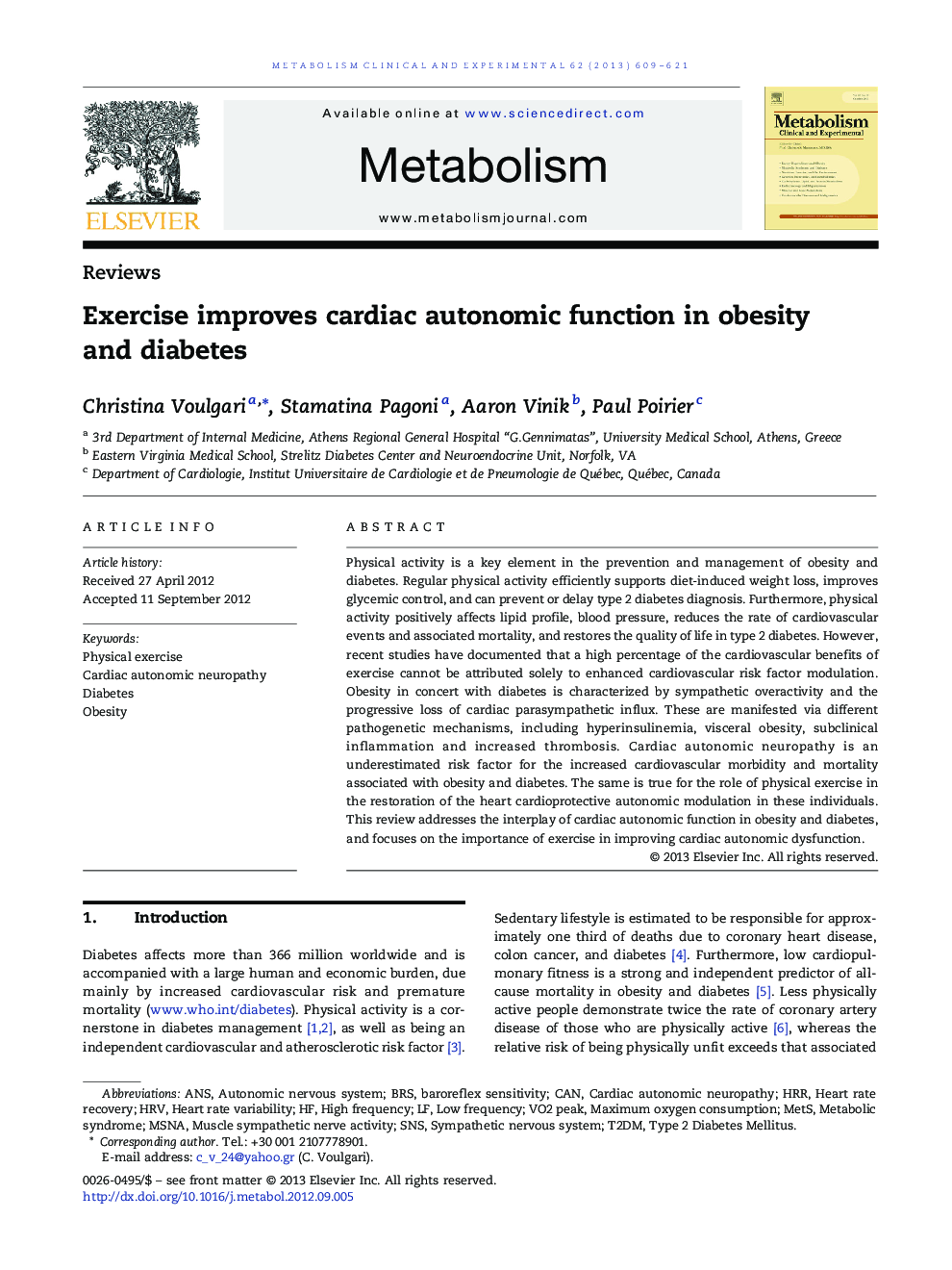 Exercise improves cardiac autonomic function in obesity and diabetes