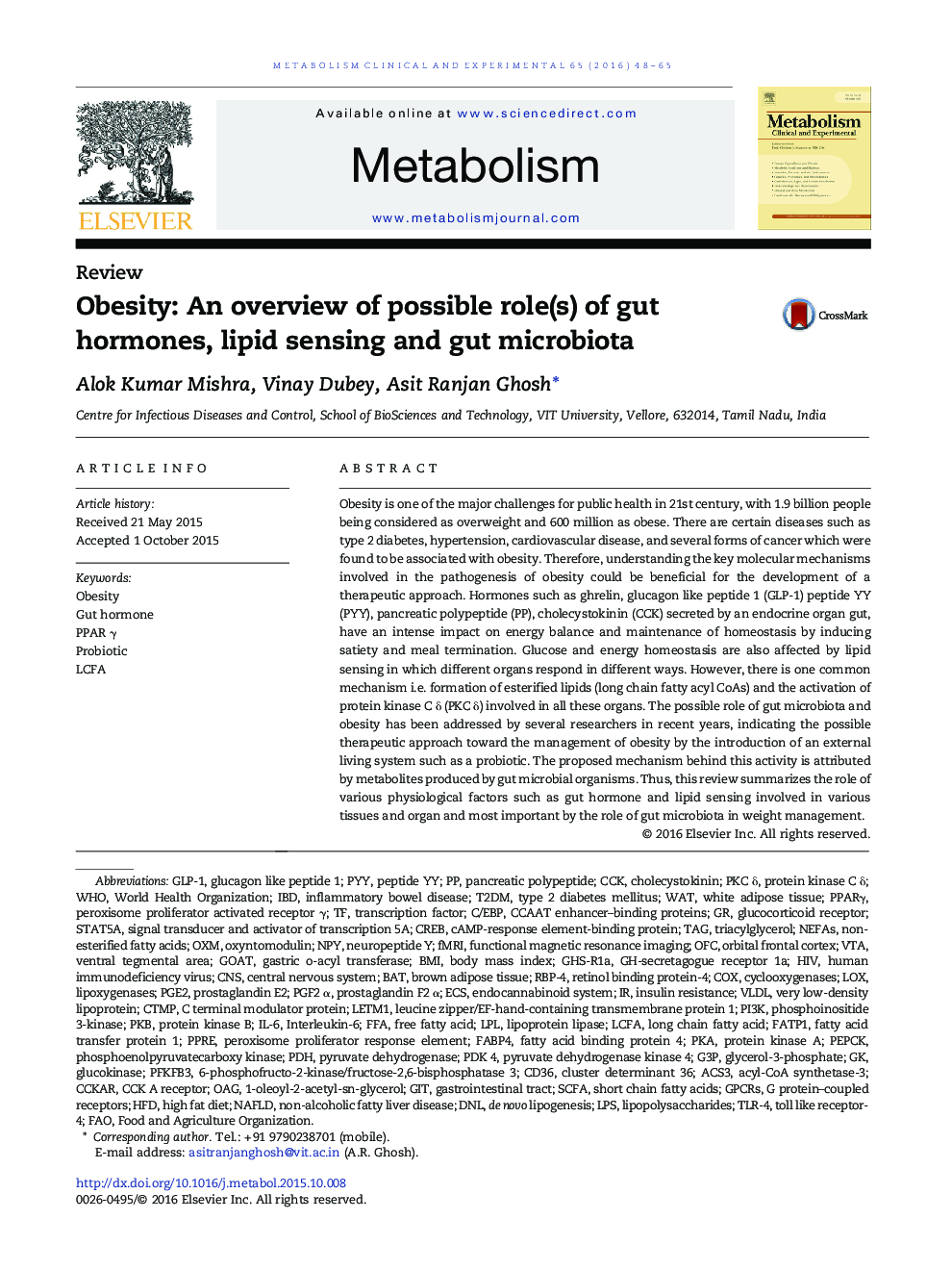 Obesity: An overview of possible role(s) of gut hormones, lipid sensing and gut microbiota