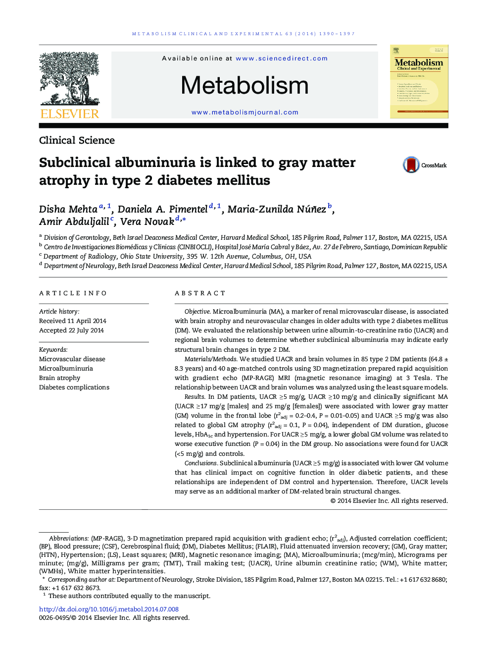 Subclinical albuminuria is linked to gray matter atrophy in type 2 diabetes mellitus