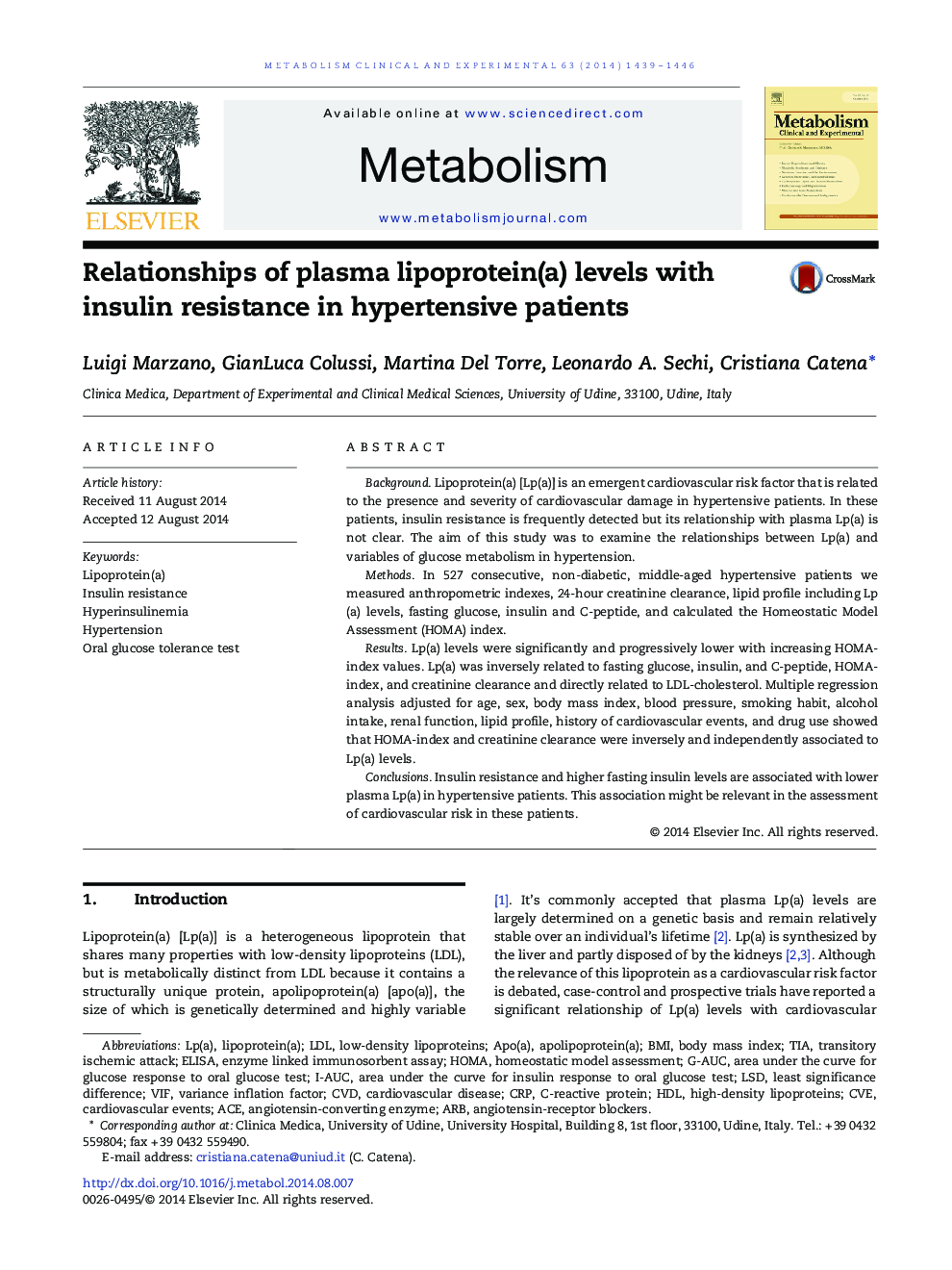 Relationships of plasma lipoprotein(a) levels with insulin resistance in hypertensive patients