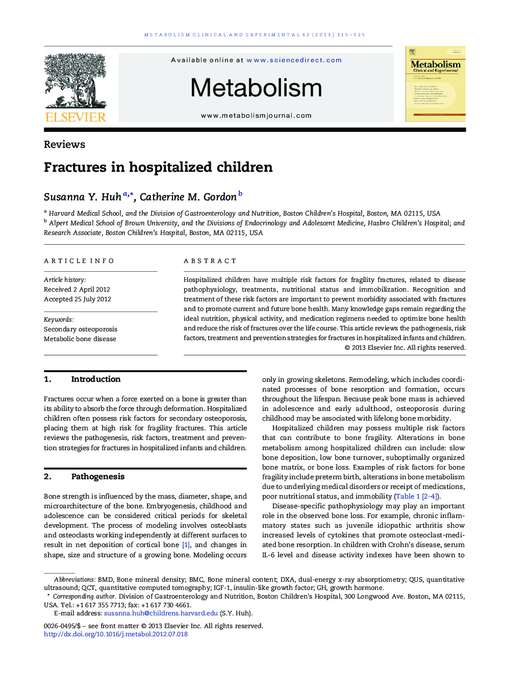 Fractures in hospitalized children