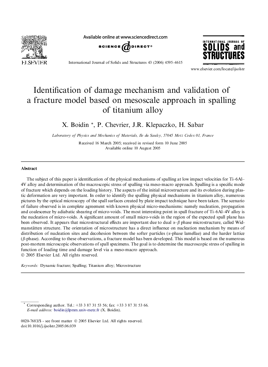 Identification of damage mechanism and validation of a fracture model based on mesoscale approach in spalling of titanium alloy