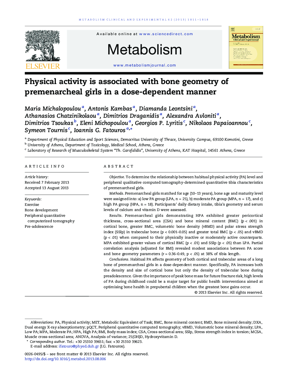 Physical activity is associated with bone geometry of premenarcheal girls in a dose-dependent manner