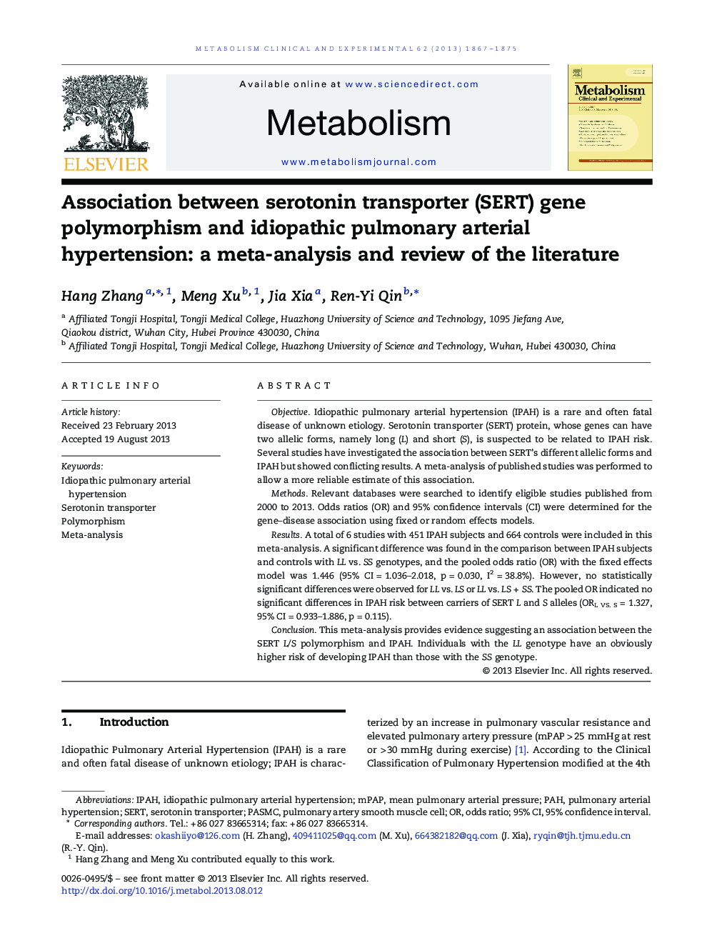 Association between serotonin transporter (SERT) gene polymorphism and idiopathic pulmonary arterial hypertension: a meta-analysis and review of the literature
