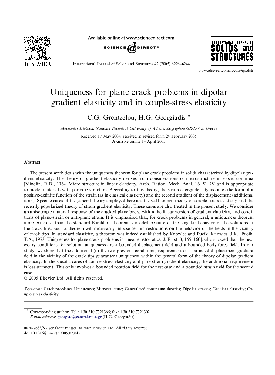 Uniqueness for plane crack problems in dipolar gradient elasticity and in couple-stress elasticity