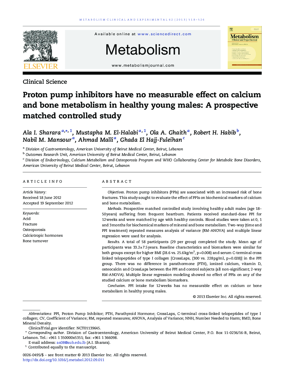 Proton pump inhibitors have no measurable effect on calcium and bone metabolism in healthy young males: A prospective matched controlled study 