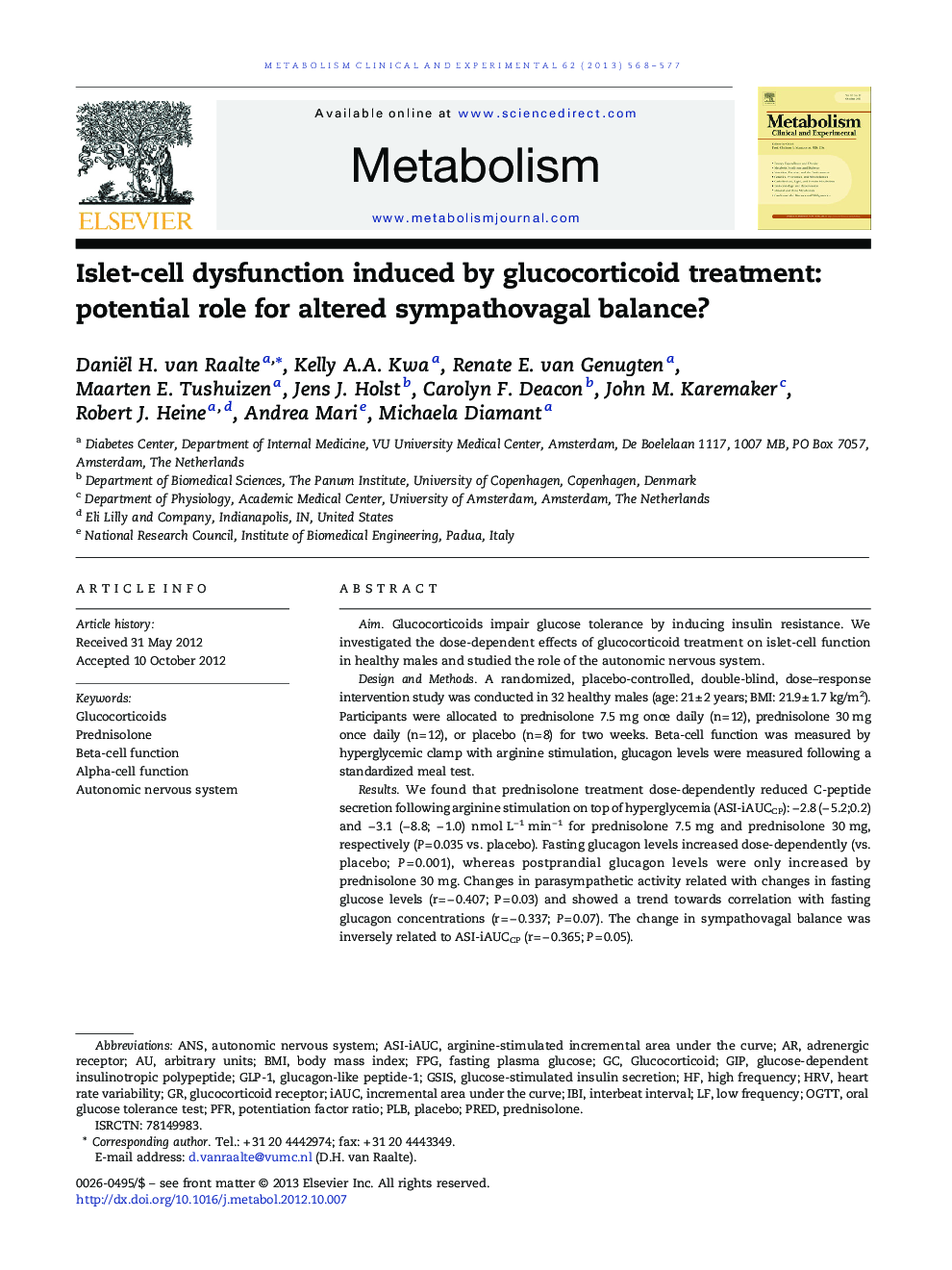 Islet-cell dysfunction induced by glucocorticoid treatment: potential role for altered sympathovagal balance? 
