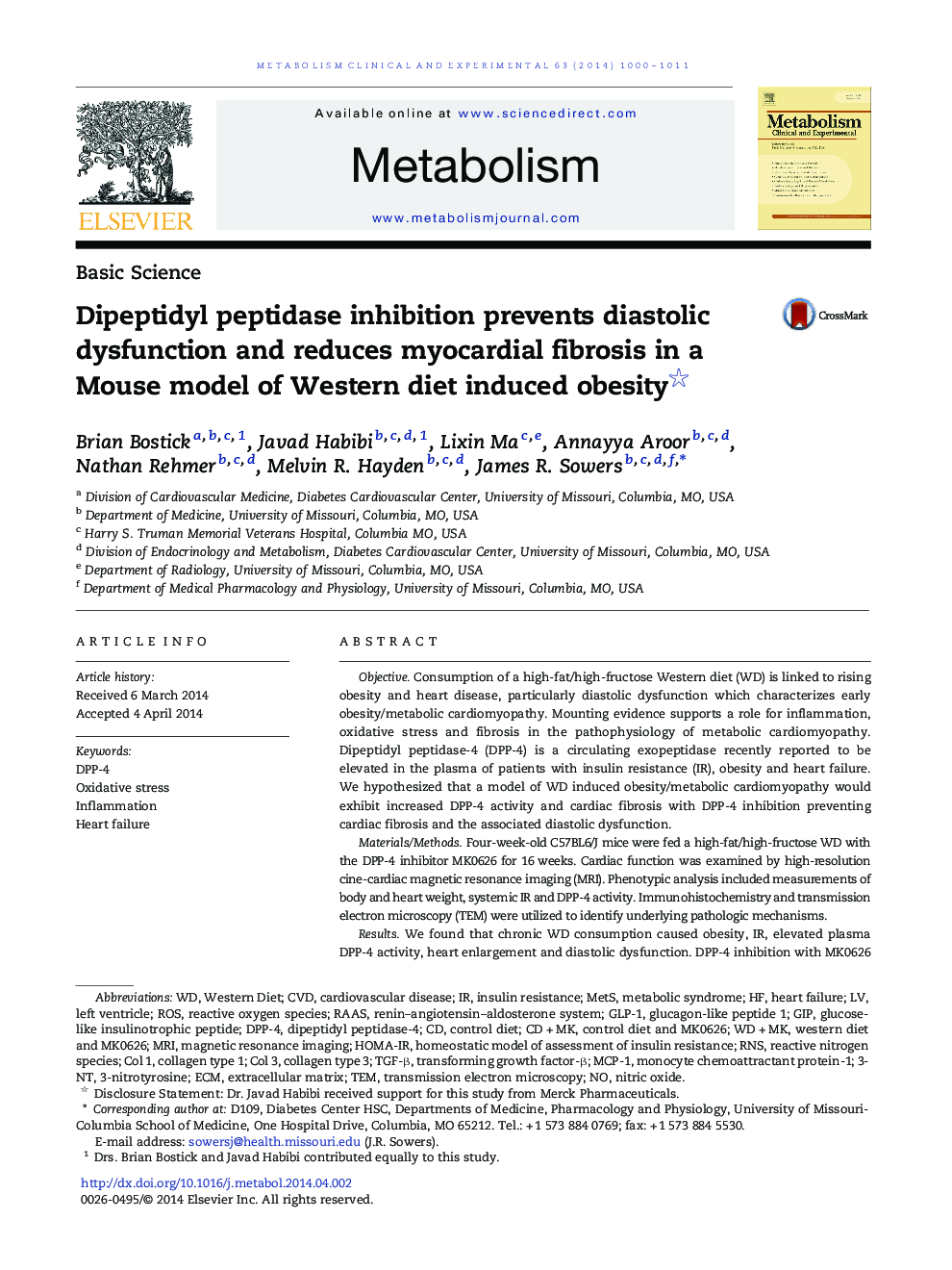 Dipeptidyl peptidase inhibition prevents diastolic dysfunction and reduces myocardial fibrosis in a Mouse model of Western diet induced obesity 