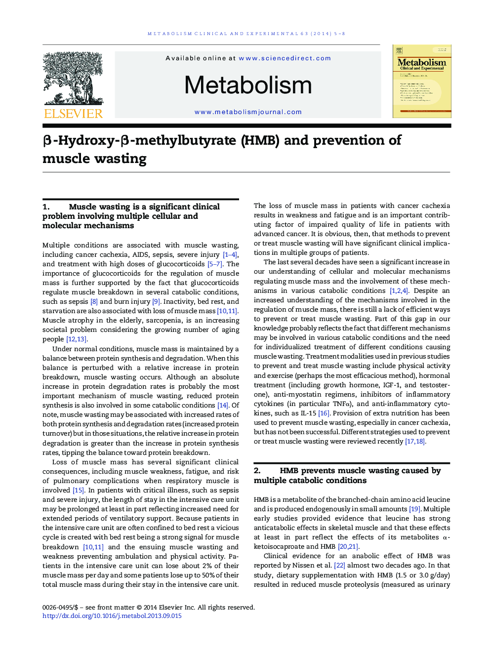 Î²-Hydroxy-Î²-methylbutyrate (HMB) and prevention of muscle wasting