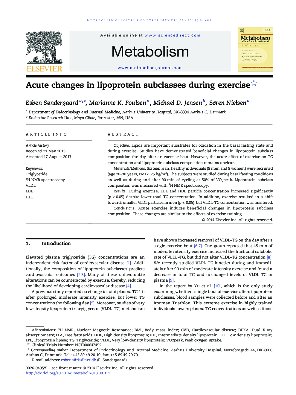 Acute changes in lipoprotein subclasses during exercise 