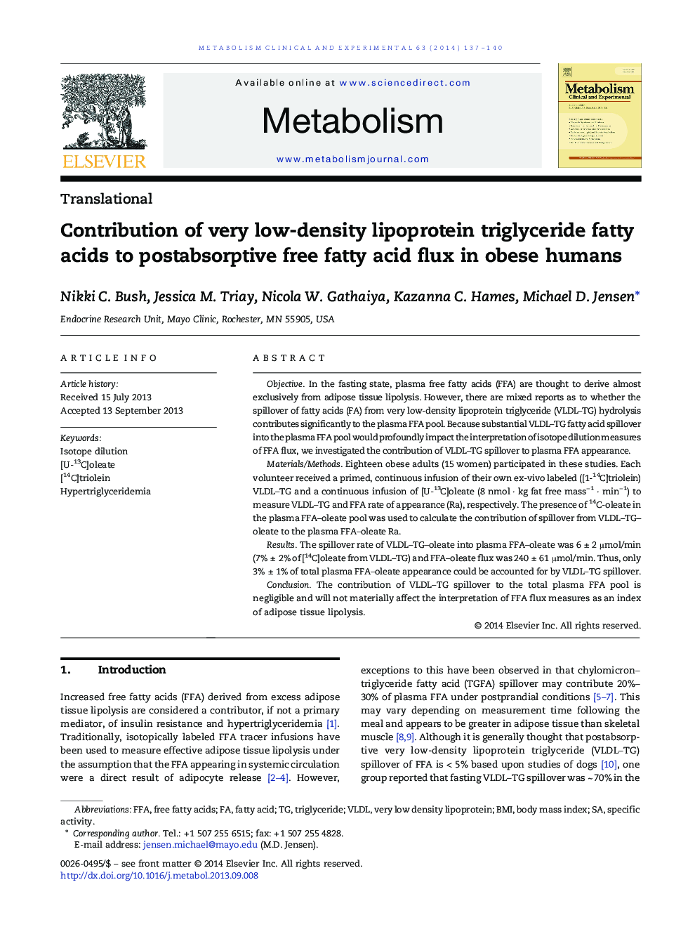 Contribution of very low-density lipoprotein triglyceride fatty acids to postabsorptive free fatty acid flux in obese humans
