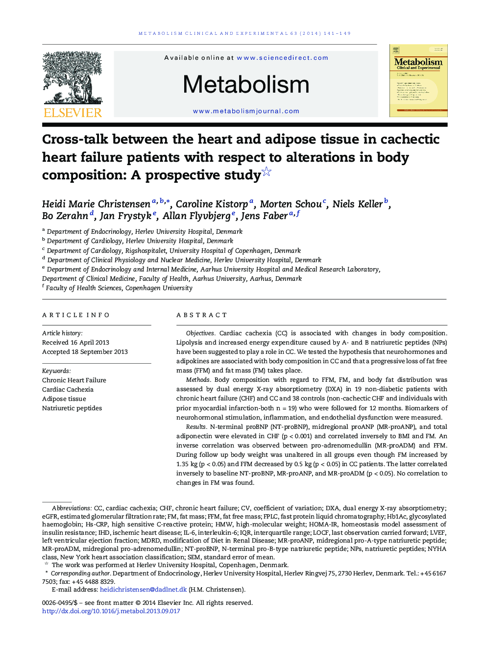 Cross-talk between the heart and adipose tissue in cachectic heart failure patients with respect to alterations in body composition: A prospective study 