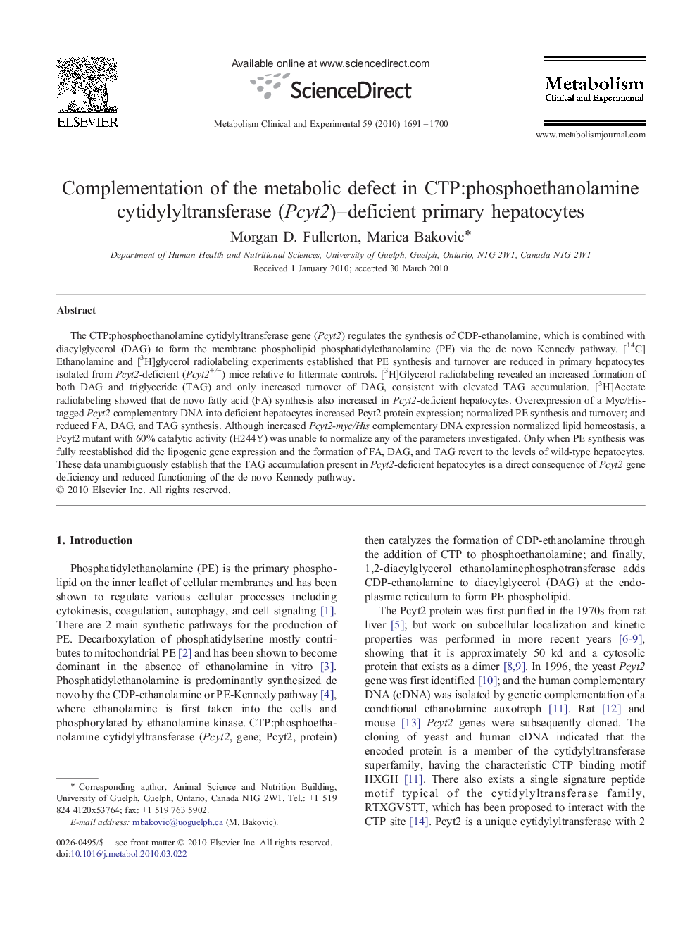Complementation of the metabolic defect in CTP:phosphoethanolamine cytidylyltransferase (Pcyt2)–deficient primary hepatocytes
