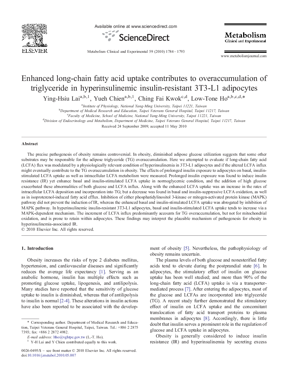 Enhanced long-chain fatty acid uptake contributes to overaccumulation of triglyceride in hyperinsulinemic insulin-resistant 3T3-L1 adipocytes