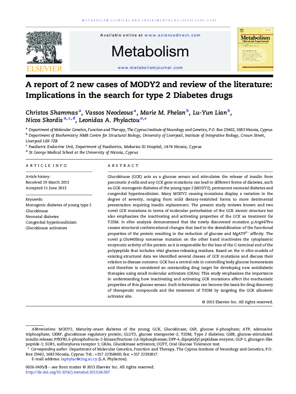 A report of 2 new cases of MODY2 and review of the literature: Implications in the search for type 2 Diabetes drugs