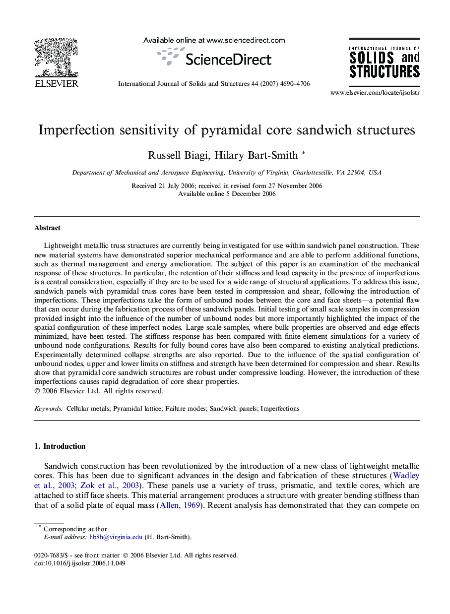 Imperfection sensitivity of pyramidal core sandwich structures