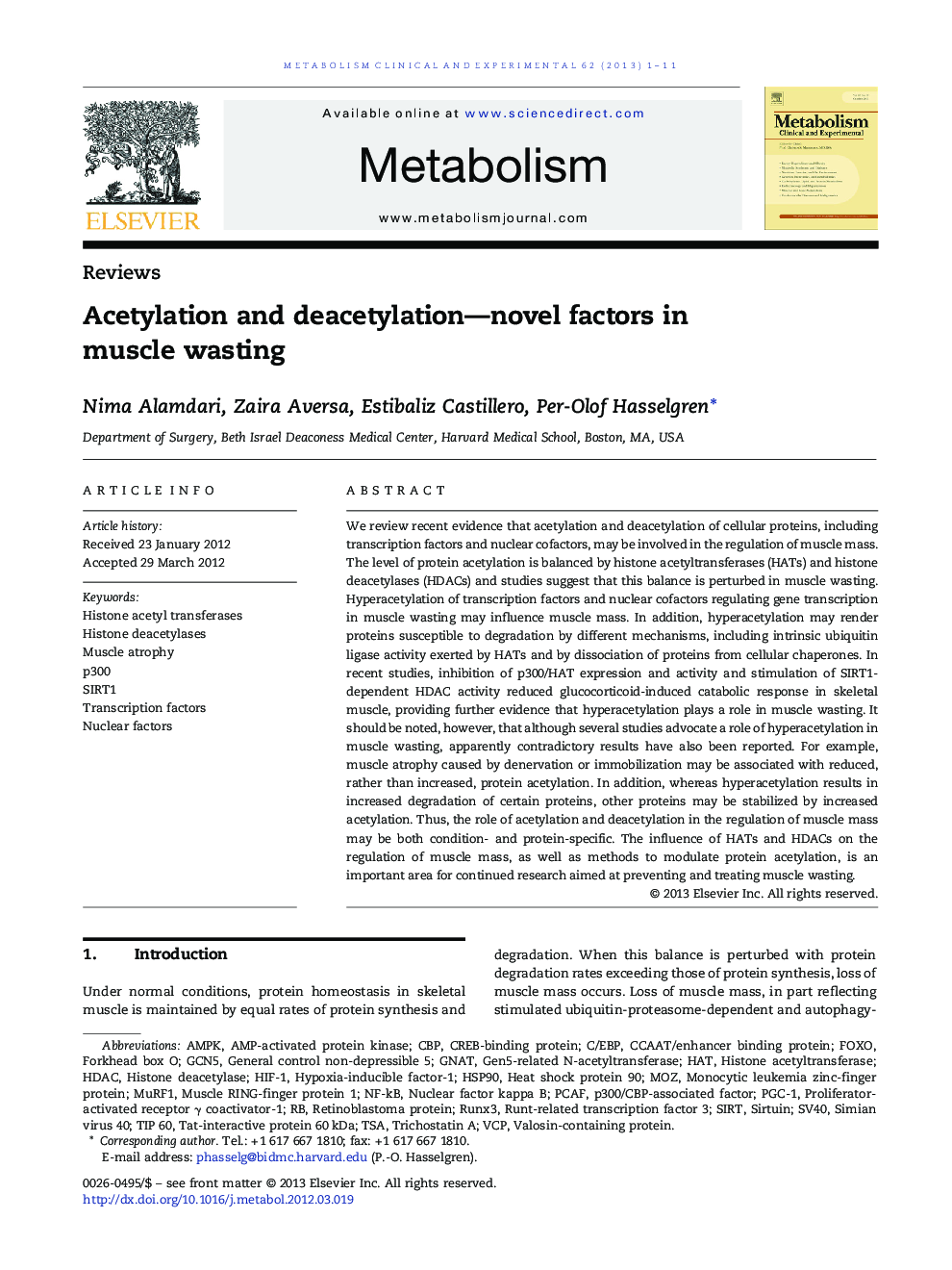 Acetylation and deacetylation—novel factors in muscle wasting