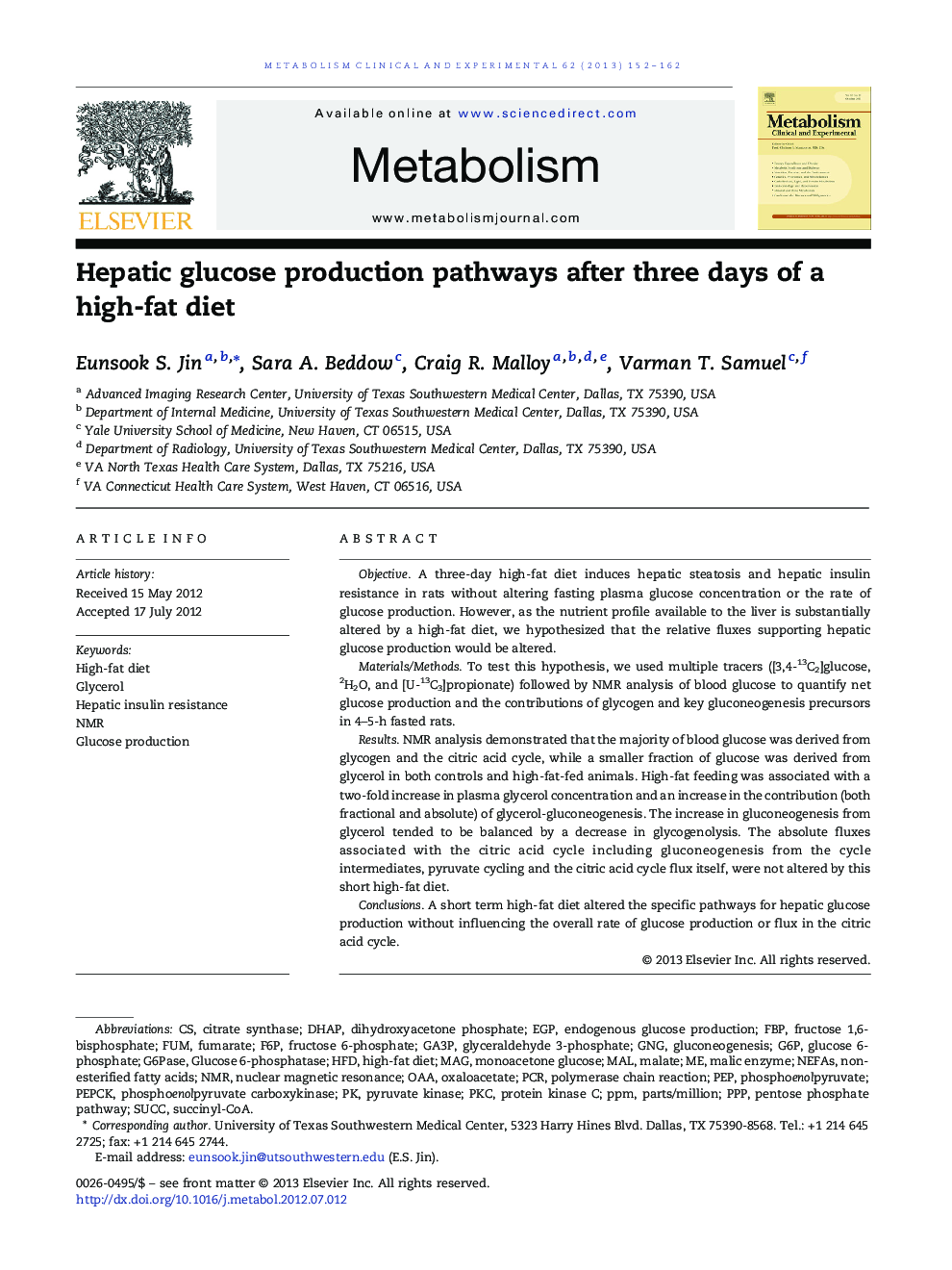 Hepatic glucose production pathways after three days of a high-fat diet