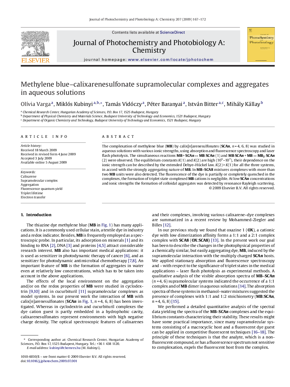 Methylene blue–calixarenesulfonate supramolecular complexes and aggregates in aqueous solutions