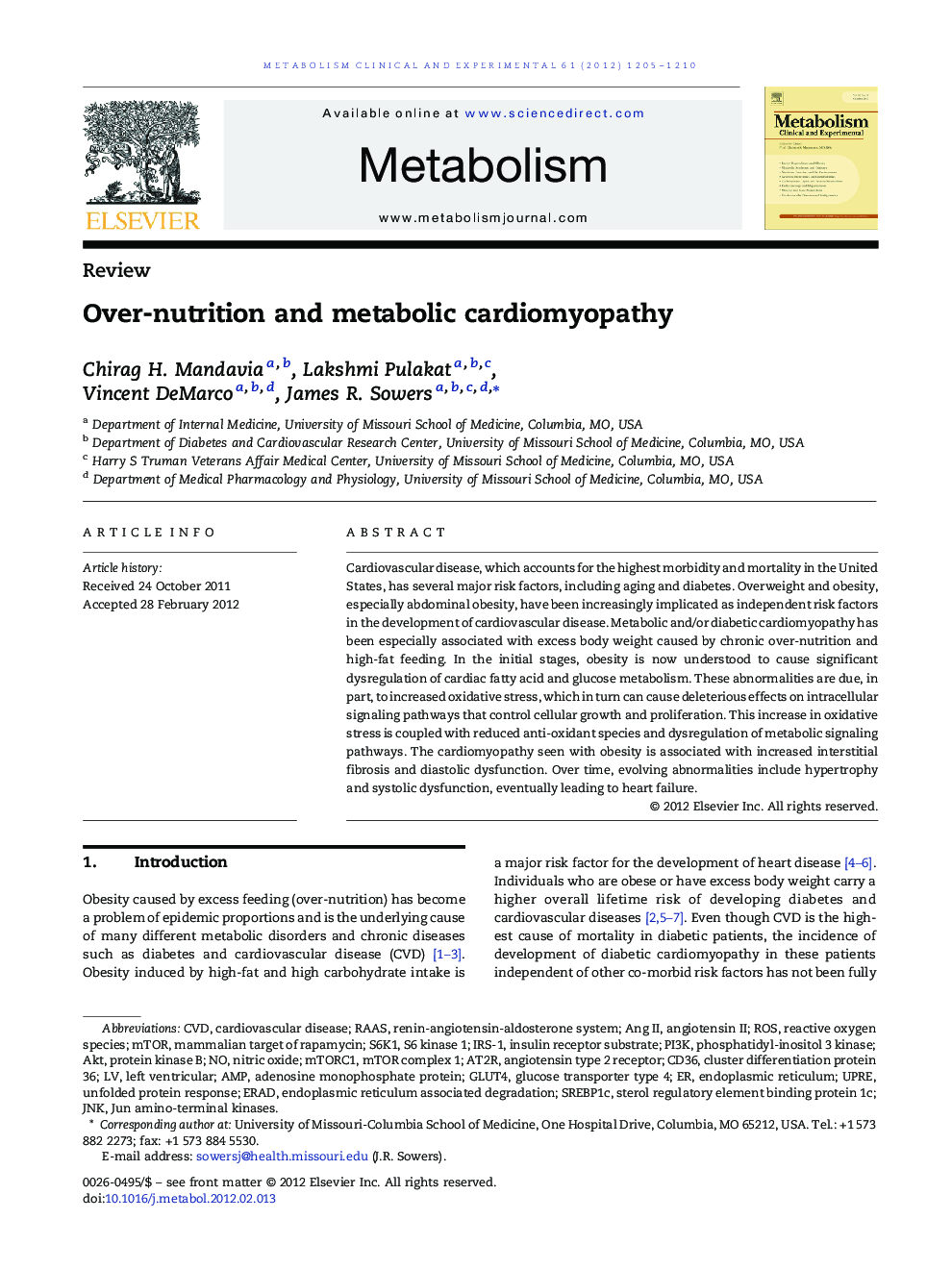 Over-nutrition and metabolic cardiomyopathy