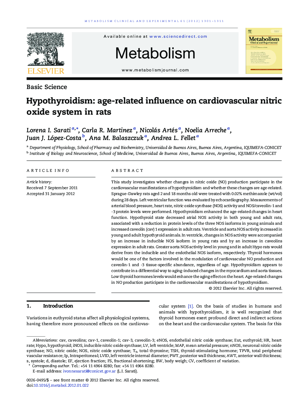 Hypothyroidism: age-related influence on cardiovascular nitric oxide system in rats
