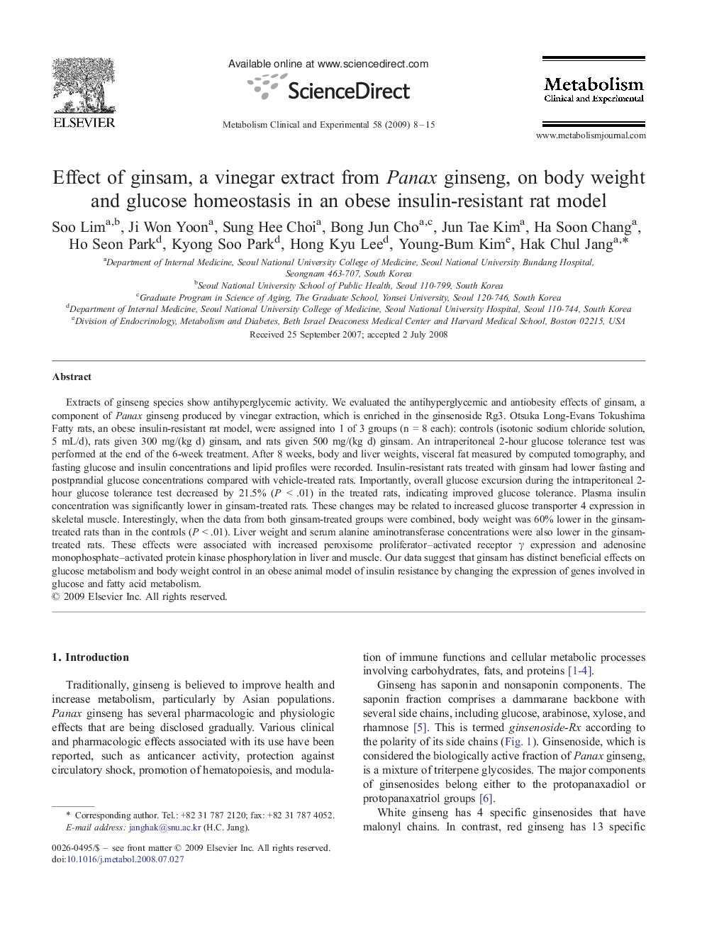 Effect of ginsam, a vinegar extract from Panax ginseng, on body weight and glucose homeostasis in an obese insulin-resistant rat model
