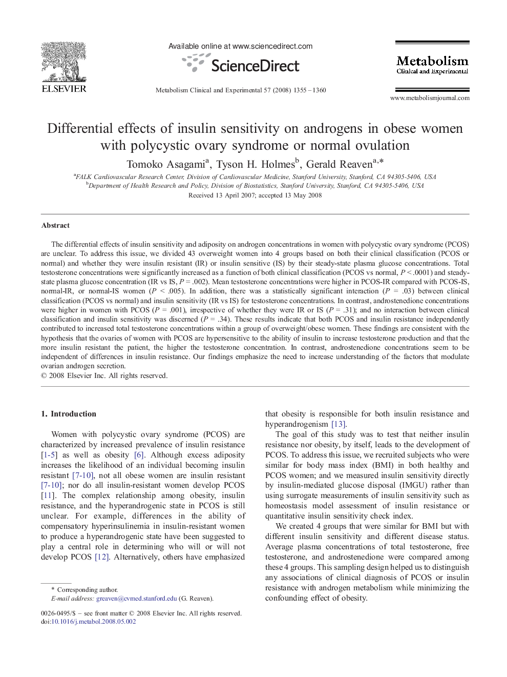 Differential effects of insulin sensitivity on androgens in obese women with polycystic ovary syndrome or normal ovulation