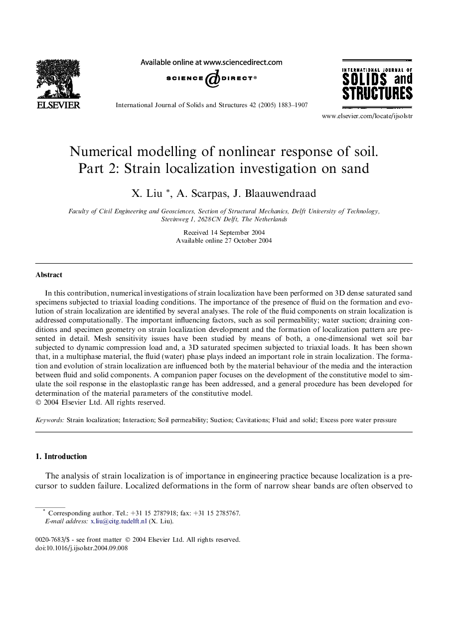 Numerical modelling of nonlinear response of soil. Part 2: Strain localization investigation on sand