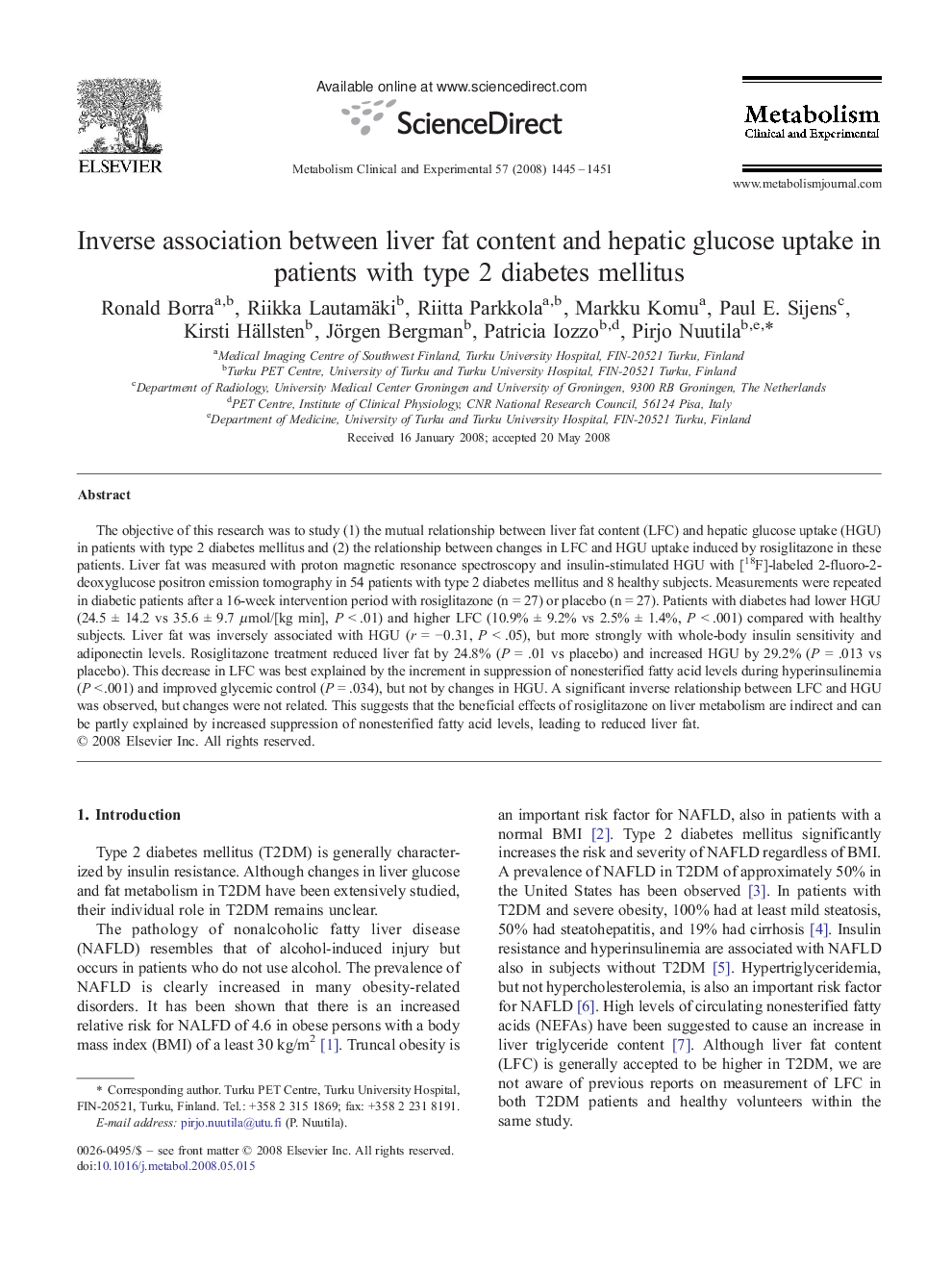 Inverse association between liver fat content and hepatic glucose uptake in patients with type 2 diabetes mellitus