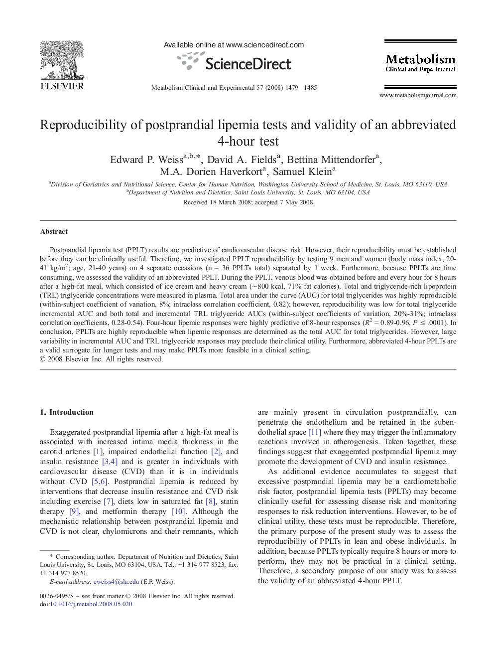 Reproducibility of postprandial lipemia tests and validity of an abbreviated 4-hour test