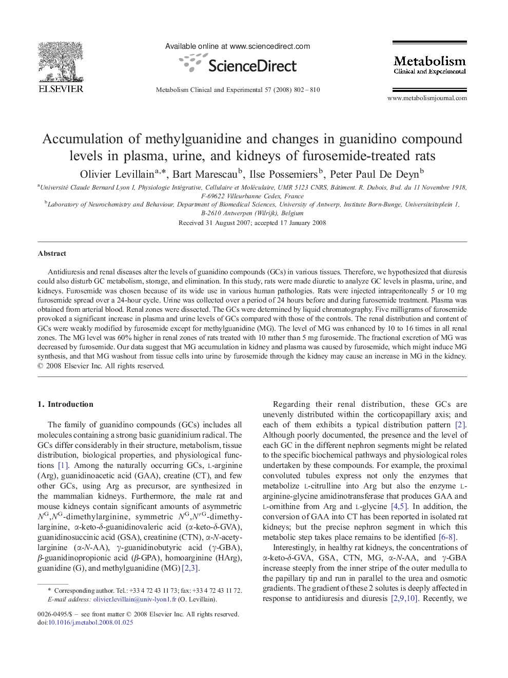 Accumulation of methylguanidine and changes in guanidino compound levels in plasma, urine, and kidneys of furosemide-treated rats